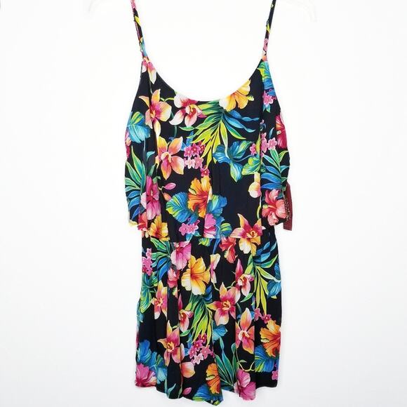 Arizona Jeans Company Tropical Floral Romper Black Size Small New With Tag - Picture 1 of 8